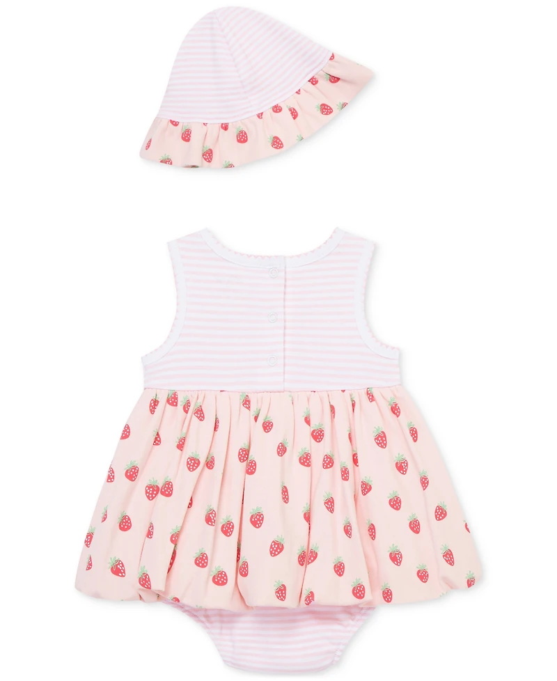 Little Me Baby Girls Cotton Strawberries Popover Bodysuit & Hat, 2 Piece Set