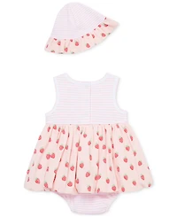 Little Me Baby Girls Cotton Strawberries Popover Bodysuit & Hat, 2 Piece Set
