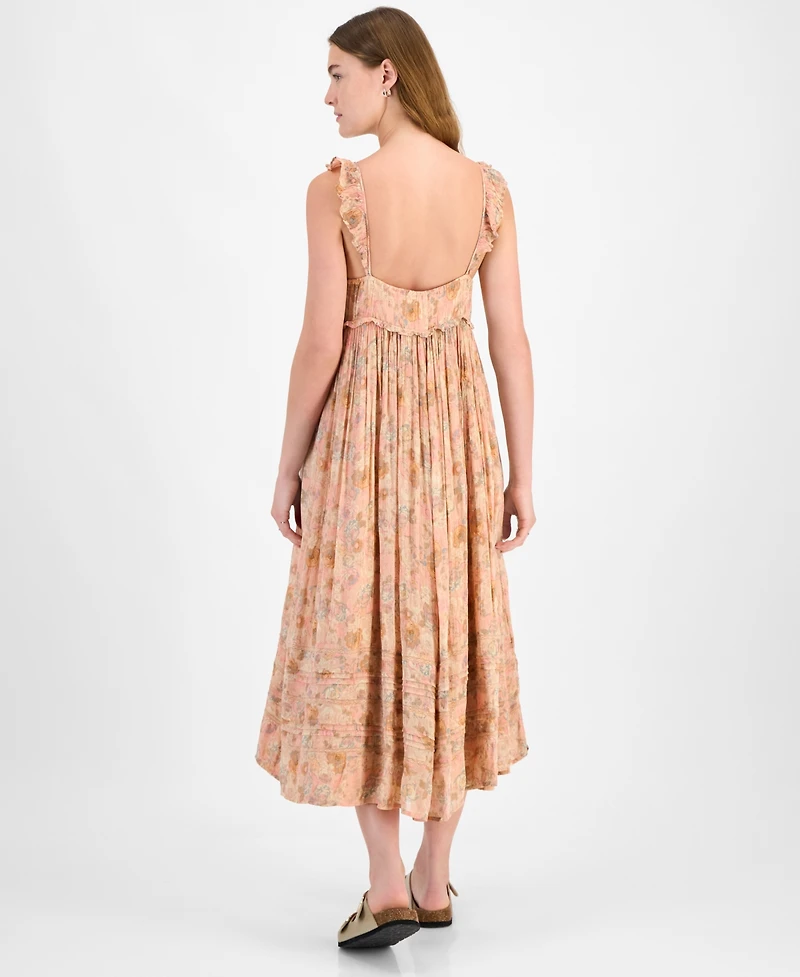 Lucky Brand Women's Printed Ruffle Sleeve Midi Dress