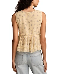Lucky Brand Women's Printed Ruched Ruffled V-Neck Top