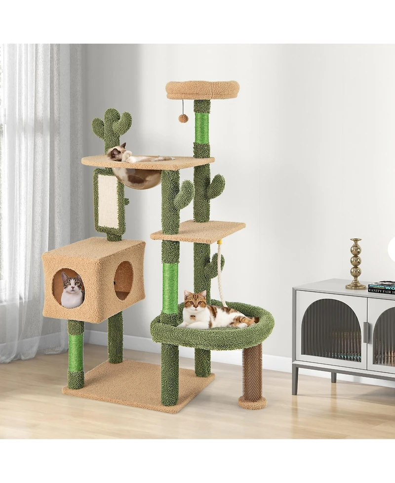 Gymax 59'' Cactus Cat Tree for Indoor Cats w/ Sisal Scratching Posts & Board Condo