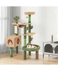 Gymax 59'' Cactus Cat Tree for Indoor Cats w/ Sisal Scratching Posts & Board Condo