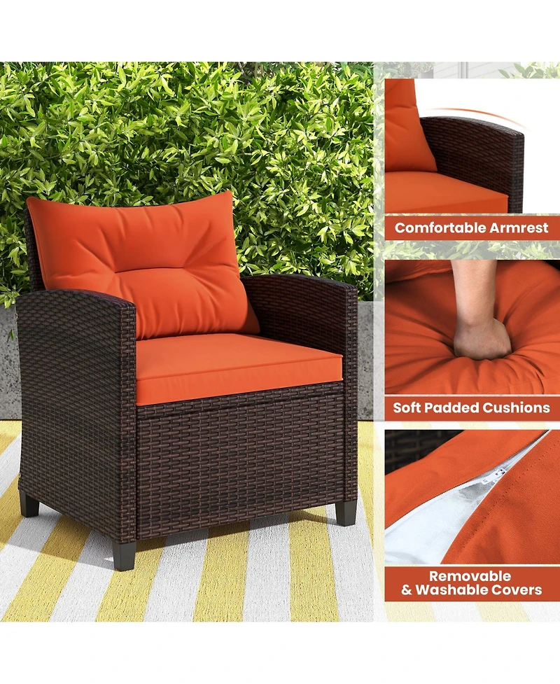 3 Pieces Rattan Patio Furniture Set with Washable Cushion