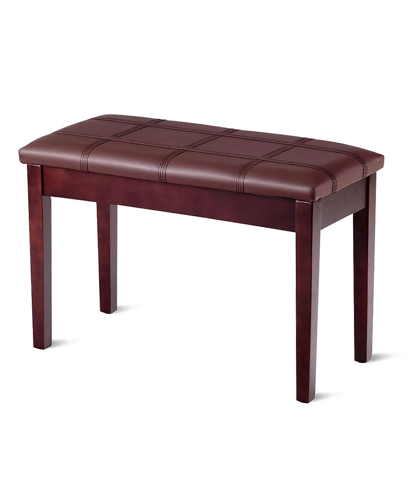 Double Piano Bench with Pu Leather Seat and Hidden Storage, Solid Wood Frame