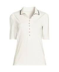 Lands' End Women's Elbow Sleeve Lightweight Jersey Embellished Polo