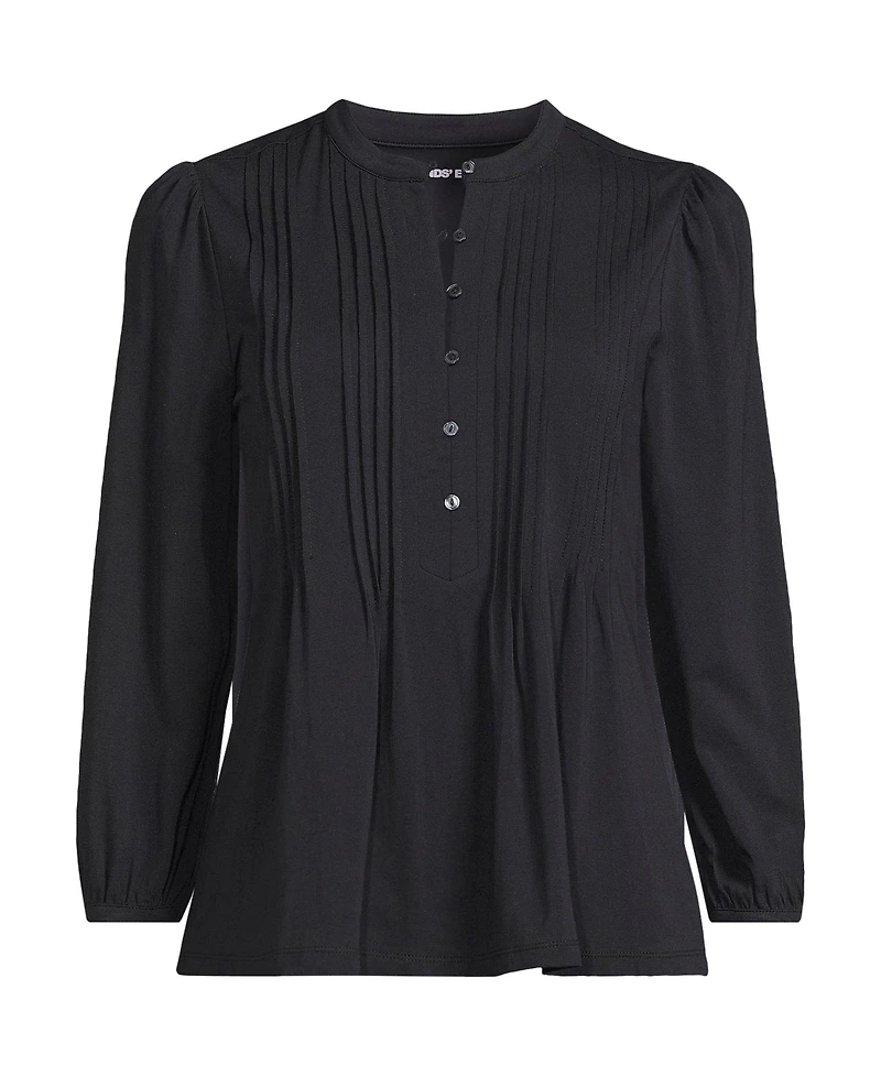 Lands' End Plus Lightweight Jersey Button Pintuck Top