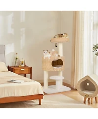 Modern Cat Tower with Top Perch, Cattail, & Fluff Condo Stylish & Cozy Cat Tree for Indoor Cats