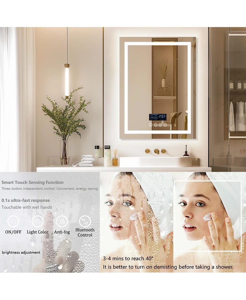 Luvodi 23.6 x 31.5 In Smart Led Lighted Bathroom Mirror with Bluetooth Speaker, Front-lit, Backlight