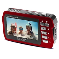 Minolta MN40WP 48MP Qhd Dual Lcd Screen Waterproof Camera, Red
