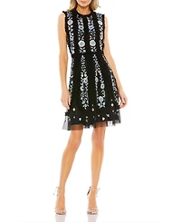 Mac Duggal Women's Sleeveless High Neck Embroidered Mini Dress
