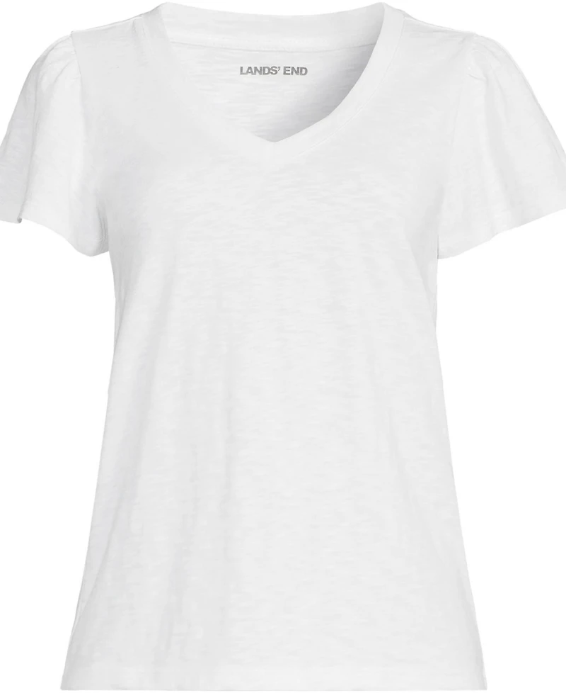 Lands' End Women's Slub Flutter Sleeve V-Neck T-Shirt