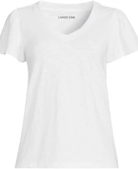 Lands' End Women's Slub Flutter Sleeve V-Neck T-Shirt