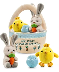Sperric Easter Baby Plush Playset with Easter Basket, Bunny Holding Carrot, Easter Egg, and Squeaky Chicken, Sensory and Decorative Toys for Babies &