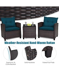 Gymax Set of 3 Rattan Furniture Patio Cushioned Conversation Sofa