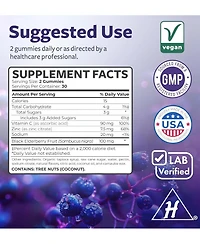 Elderberry Gummies with Vitamin C & Zinc, Immune Support Supplement for Adults, Raspberry Flavor, Health's Harmony, 60ct