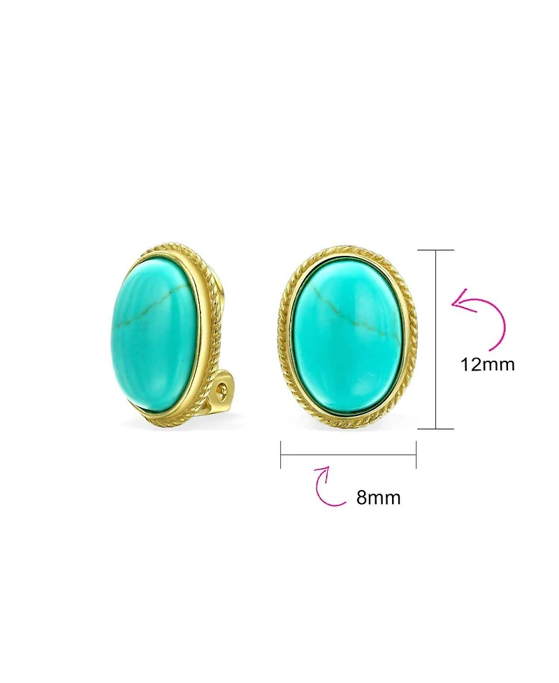 Bling Jewelry 7CT Oval Cabochon Natural Jade Lapis Lazuli Onyx Turquoise 14K Gold Plated Sterling Silver Clip-On Earrings