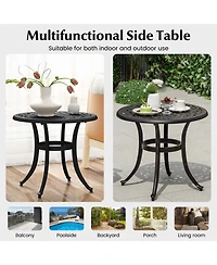 Gymax Cast Aluminum Patio Table 24''Outdoor Round Side Table Anti-Rust Coffee Bistro Table