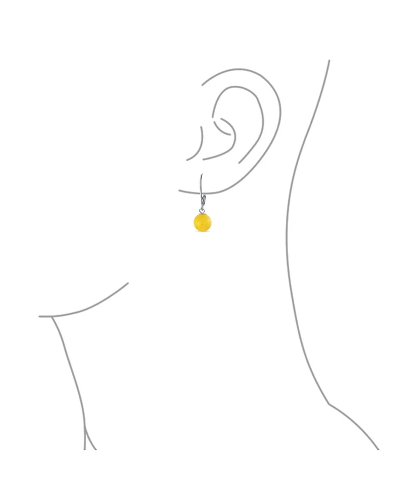 Bling Jewelry Simple Round Basic Natural Lemon Yellow Or Honey Cognac Amber 8MM Bead Ball Drop Dangle Earrings .925 Sterling Silver