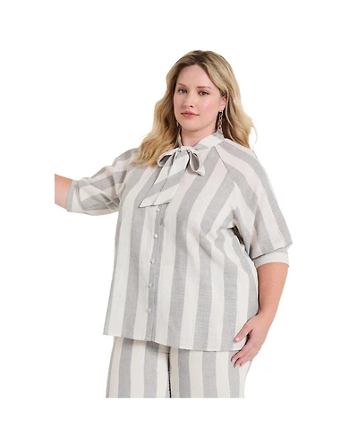 June + Vie Women's Tie-Neck Button-Down Blouse