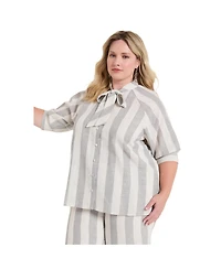 June + Vie Women's Tie-Neck Button-Down Blouse