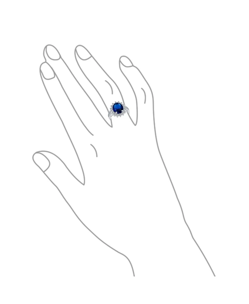 Bling Jewelry Classic Traditional 5CTW Royal Blue Cz Crown Halo Oval Cubic Zirconia Side Stones Promise Ring Silver Plated