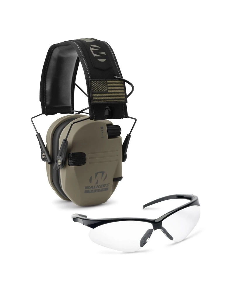 Walker s Razor Slim Electronic Muff (Fde Patriot Version) with Glasses (Clear)