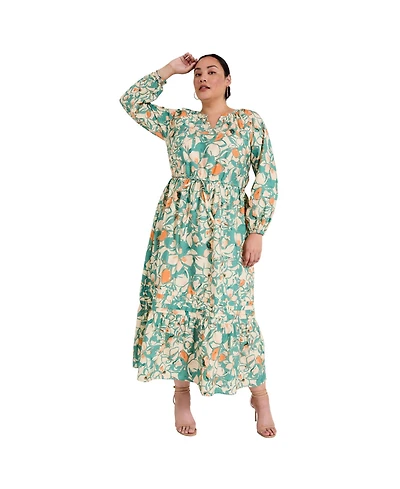 June + Vie Women's June + Vie Raglan Puff Sleeve Maxi Dress