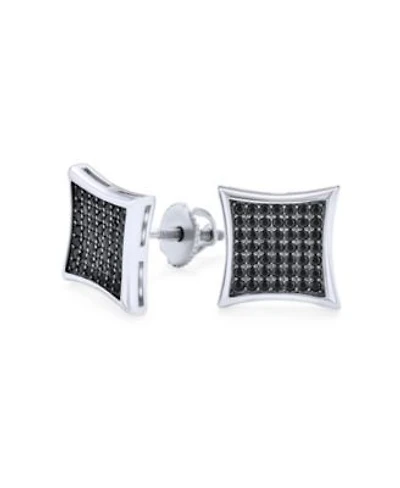 Bling Jewelry Black Square Kite Shaped Cz Micro Pave Cubic Zirconia Stud Earrings .925 Silver Screw back 7-12MM
