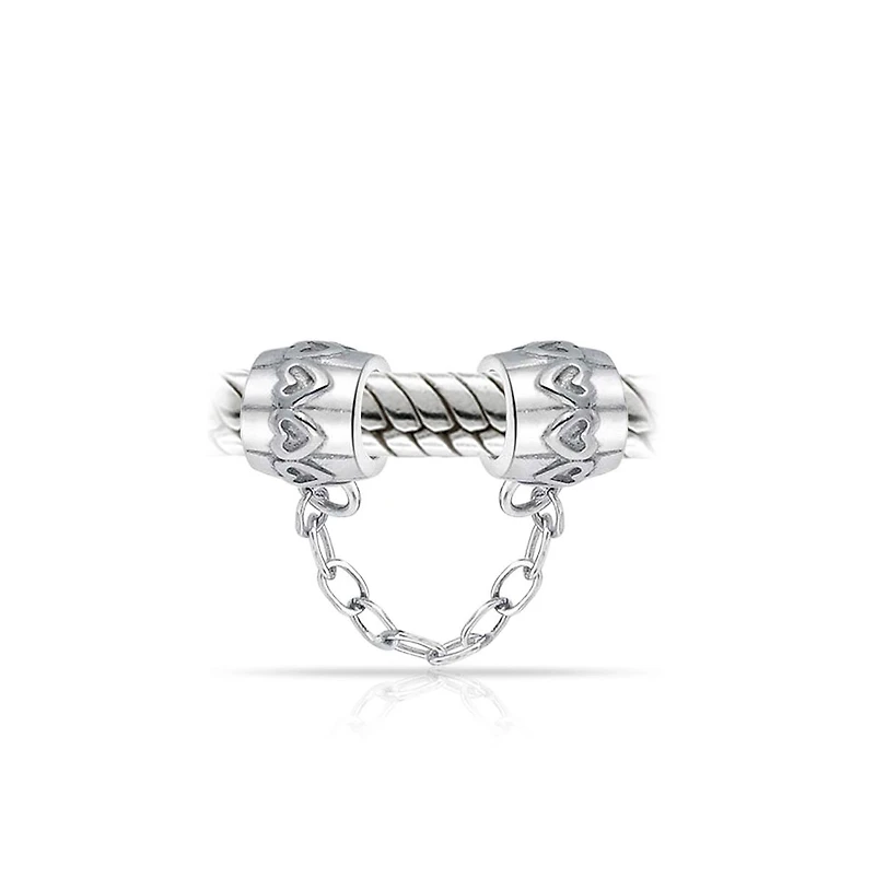 Bling Jewelry Two Tone Love Hearts Safety Chain Spacer Stopper Charm Bead Gold Plated Silver