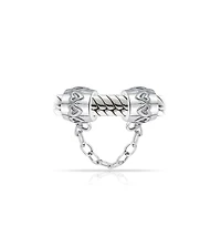 Bling Jewelry Two Tone Love Hearts Safety Chain Spacer Stopper Charm Bead Gold Plated Silver