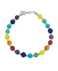 Bling Jewelry Spiritual Multicolor Colorful Compressed Turquoise Yoga Beads Strand Chakra Bracelets Meditation Relax .925 Sterling Silver Bead Lobster
