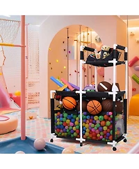 Yescom Extra Large Mesh Pool Storage Bin Noodles Holder Toys Organizer,Rolling 6 Wheels,Double Decker Cart