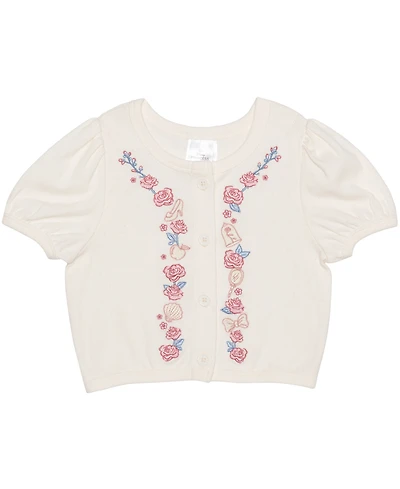Disney Toddler and Little Girls Princess Roses Short Sleeve Sweater