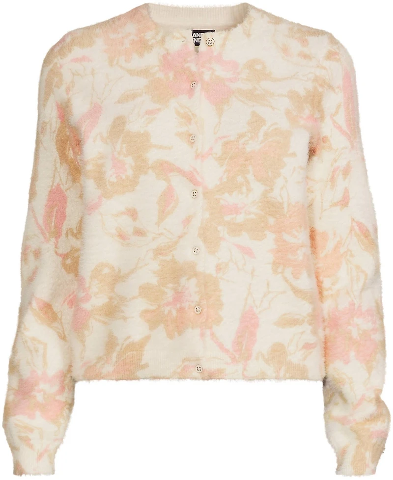 Lands' End Women's Fine Gauge Eyelash Cardigan Printed Sweater - Set Top