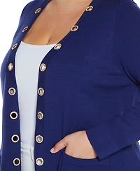 Belldini Plus Size Black Label Rhinestone Grommet Open-Front Cardigan Sweater