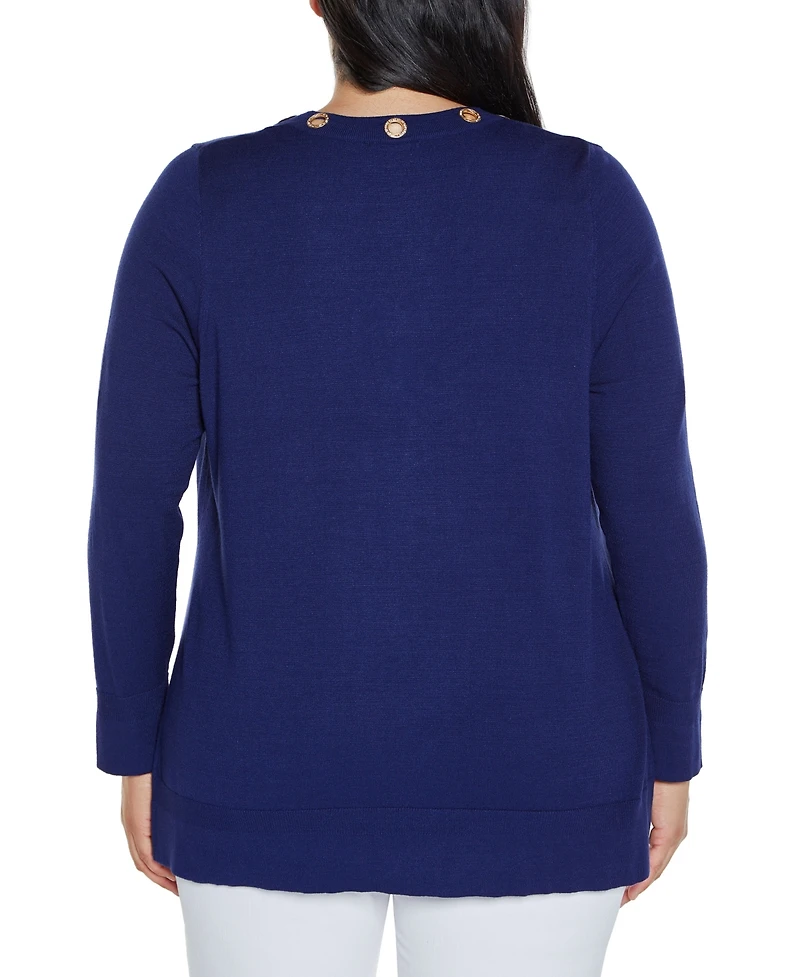 Belldini Plus Size Black Label Rhinestone Grommet Open-Front Cardigan Sweater