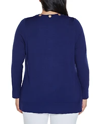 Belldini Plus Size Black Label Rhinestone Grommet Open-Front Cardigan Sweater