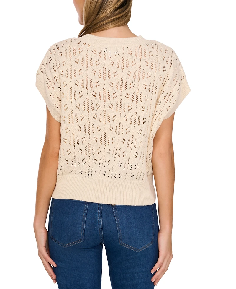 CeCe Women's Pointelle-Knit Extended-Sleeve Sweater