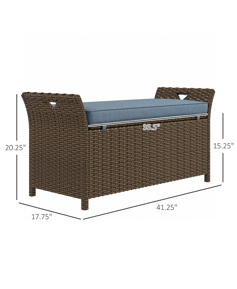 Outsunny 29 Gallon Outdoor Patio Wicker Storage Bench w/ Cushion Dark