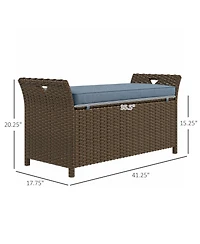 Outsunny 29 Gallon Outdoor Patio Wicker Storage Bench w/ Cushion Dark