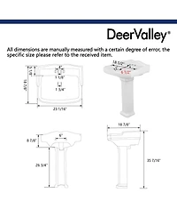 DeerValley 35.5" Tall Rectangular Vitreous China Pedestal Bathroom Sink with Overflow