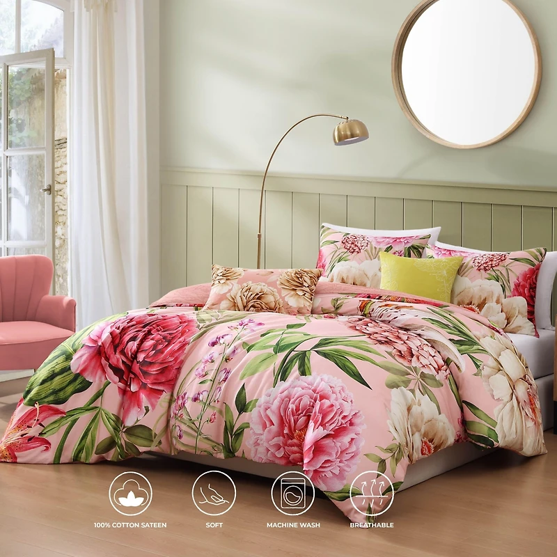 Bebejan Spring Forever Bedding 100% Cotton Sateen 5 Piece King Size Reversible Comforter Set