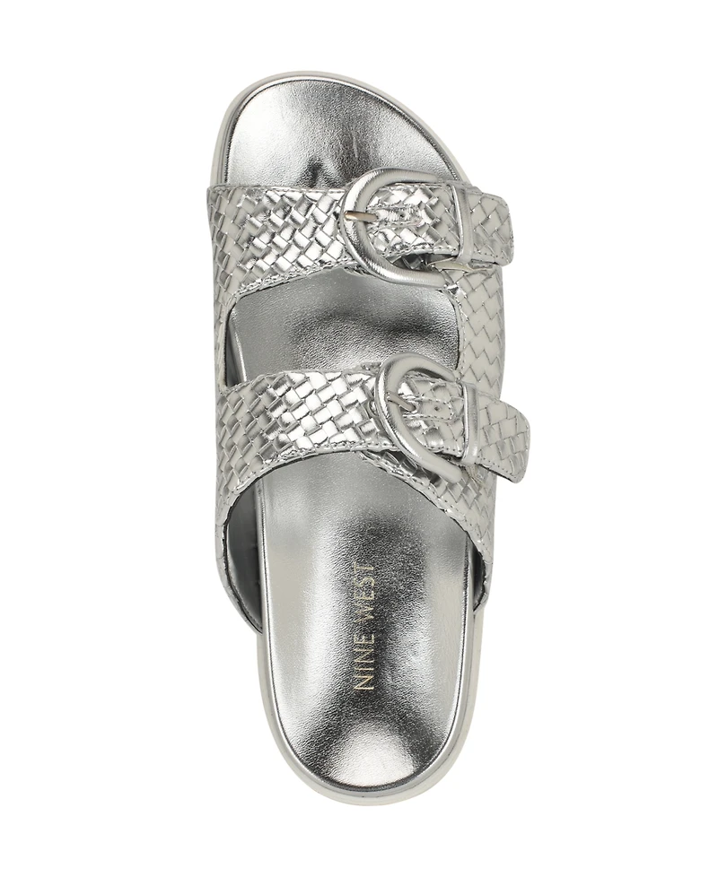 Nine West Women's Tindy Woven Buckle Straps Flat Sandals