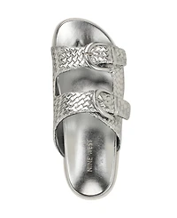 Nine West Women's Tindy Woven Buckle Straps Flat Sandals