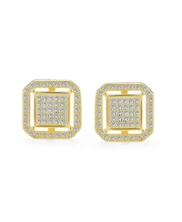Bling Jewelry Geometric Cz Stud Earrings: Flat Square Box Frame, 14K Gold, Sterling Silver, 12MM
