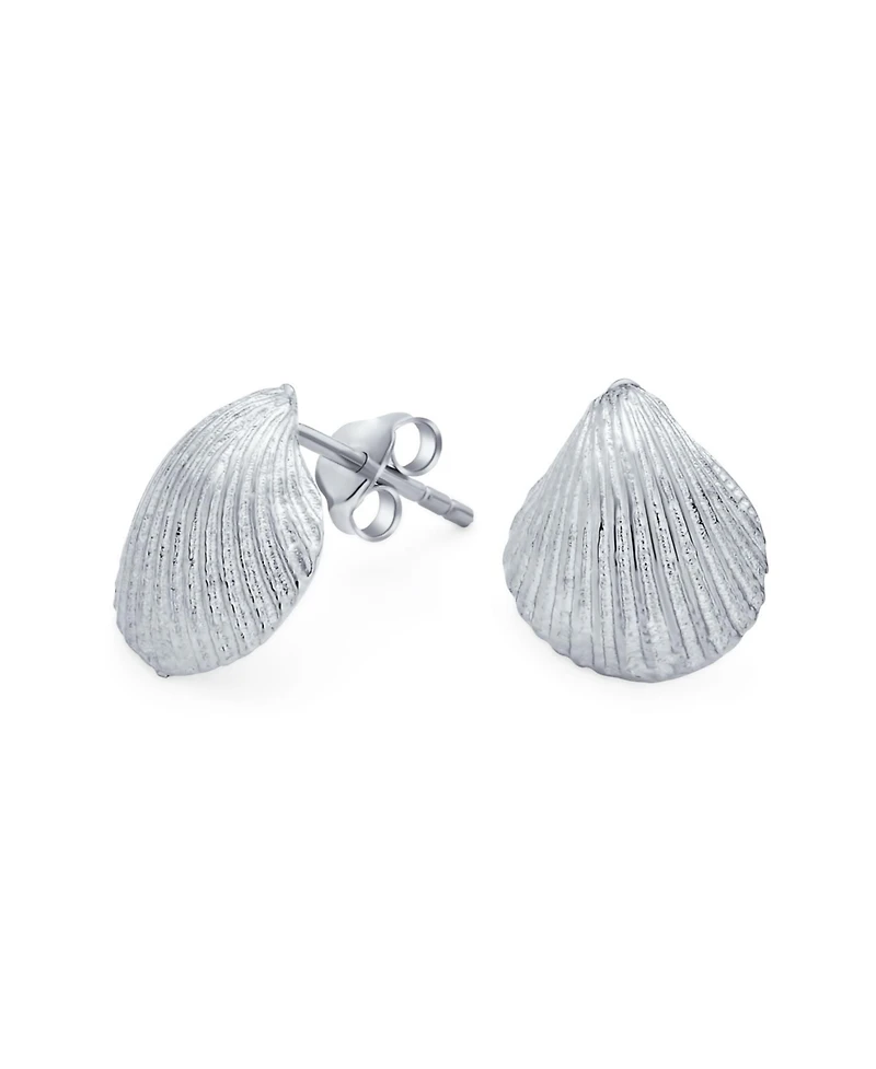 Bling Jewelry Cockle Seashell Stud Earrings Gold Plated Silver Sterling Silver