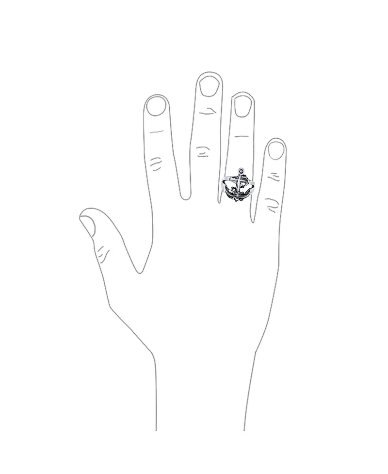 Bling Jewelry Silver Ring Nautical Anchor Band Oxidized .925 Sterling Made Turkey
