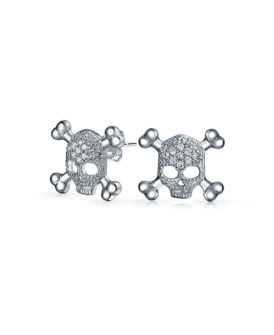 Bling Jewelry Dia De Los Muertos White Cz Skull Crossbones Stud Earrings Sterling Silver