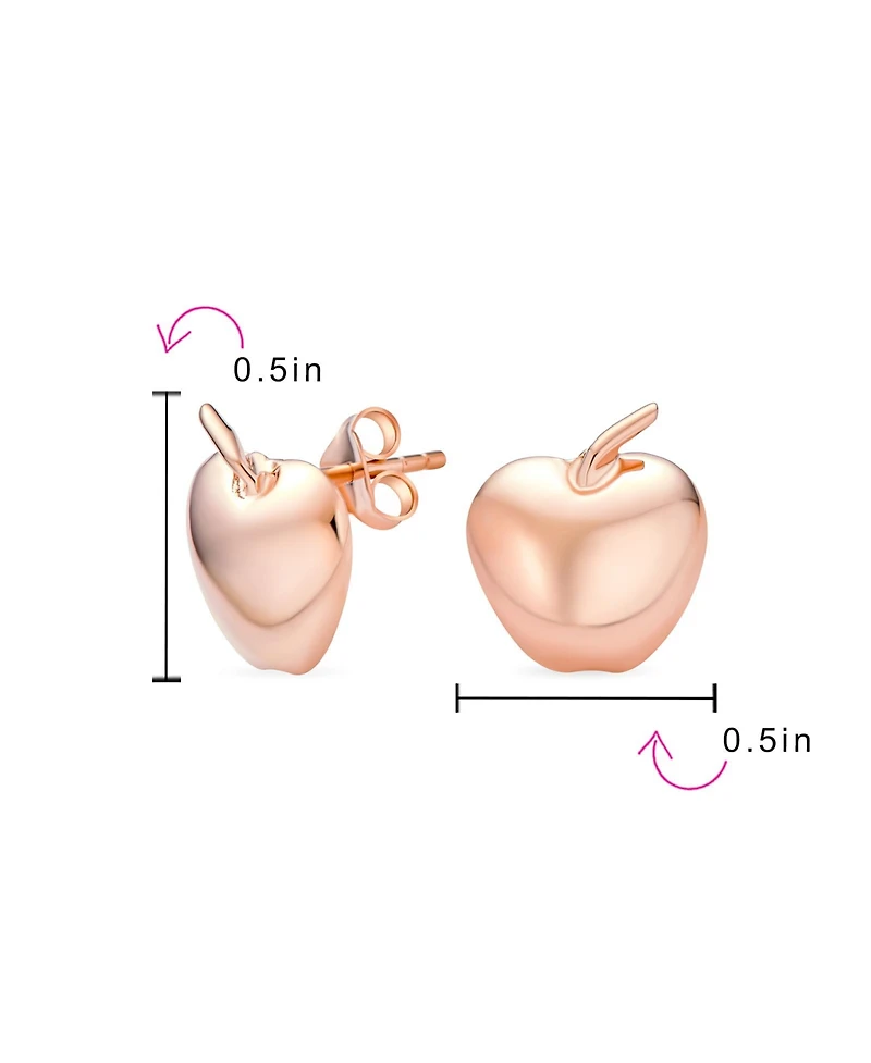 Bling Jewelry Fruit Teacher Pet Apple Of My Eye Stud Earrings Rose Gold Plated .925 Sterling Silver