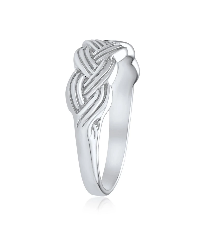 Bling Jewelry Half Braided Silver Ring with Wheat Weave and Twisted Rope Design Sterling